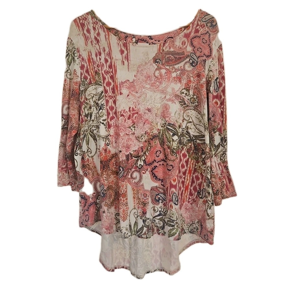 Chico's Paisley Floral Top Tunic Womens Sz 3 US XL Multicolor Boho Stretch